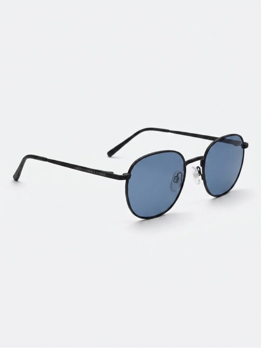 Carolina Lemke Berlin Reico Black With Blue Lens Round Metal Sunglasses Unisex